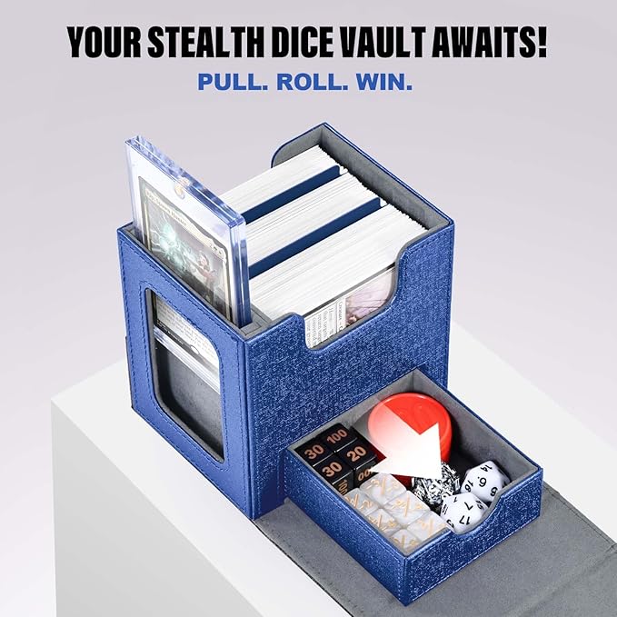 Kabinka Commander Deck Box for MTG with Dice Tray, Yugioh Deck Box with Metal Emblem, Holds 100 Double-Sleeved Cards for TCG, Cards Storage Case with 35PT Magnetic Card Holder (Black& Blue, Puzzle)