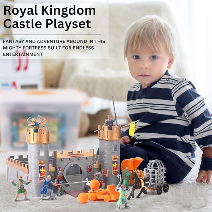 Liberty Imports Medieval Castle Kingdom Knights Action Figure Toy Army Playset with Castle, Figurines, Catapult, and Acessories Kids Playset in Storage Bucket