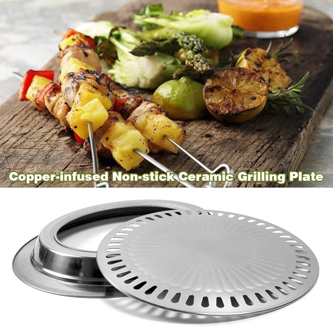 Korean BBQ Grill Pan Stainless Steel Round Stovetop Pan 11.81 In | Ideal for small-batch indoor grilling of meats and vegetables on compatible stovetops or hot plates