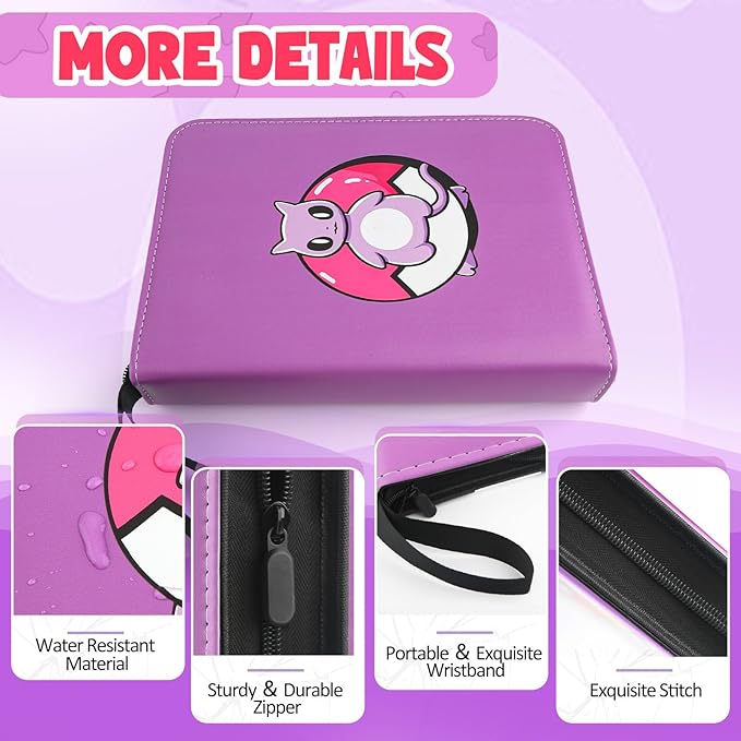 Premium Collectible Trading Card Albums，Card Binder Fits 400 Cards with 50 Removable Sleeves，Display Game Card Case book Holder, Purple Themes