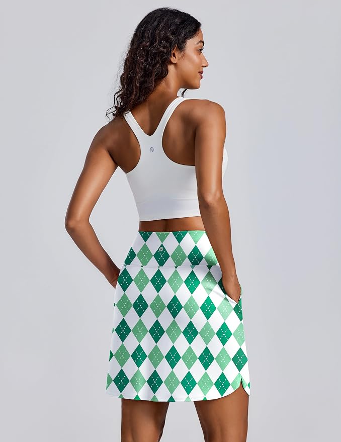 PINSPARK 18" Skorts for Woman Above Knee Length Golf Skirts 3 Pockets | High Waist, Built in Shorts, UV Protection, 4-Way Stretch, Soft, Dolphin Hem, Athletic, Tennis, Pickleabll, Casual