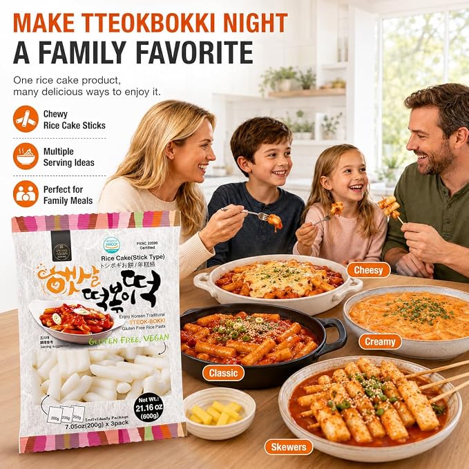 Unha's Korean Tteokbokki Garaetteok Rice Cake Sticks, 63.48 oz 3 Pack | garaetteok rice cake sticks, 9 portions, Korean tteokbokki, tteokguk soup, rabokki ramen, hot pot