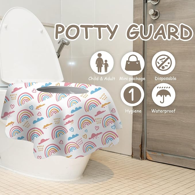 20 Pack Toilet Seat Covers Disposable for Bathroom, Extra Large XL Size Waterproof Covers for Toddler Potty Training, Individually Wrapped Portable for Adults Kids Travel Trip Airplane -Rainbow