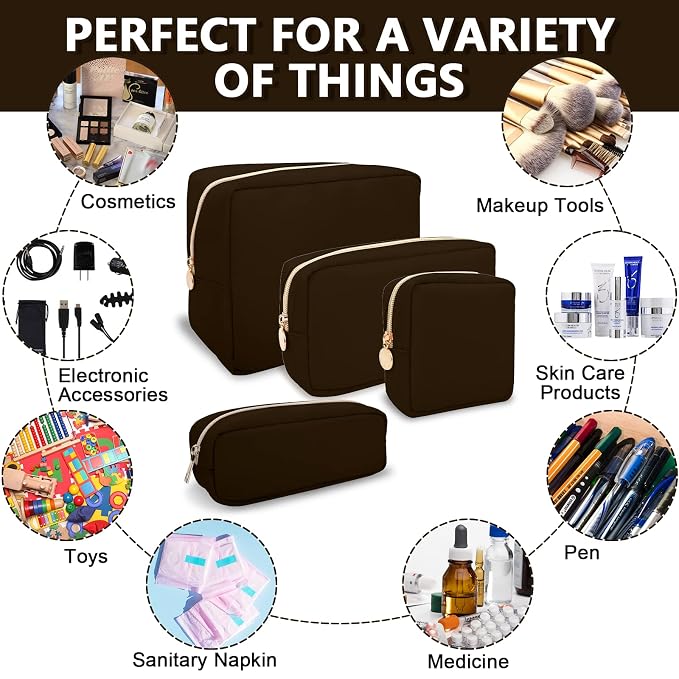 UIXIZQ Mini Makeup Pouch for Purse, Small Cosmetic Bag Pouch Nylon Travel Toiletry Organizers Bag for Women Girls, Cute Zipper Coin Purse Preppy Storage Purse for School Work(Mini-Chocolate)