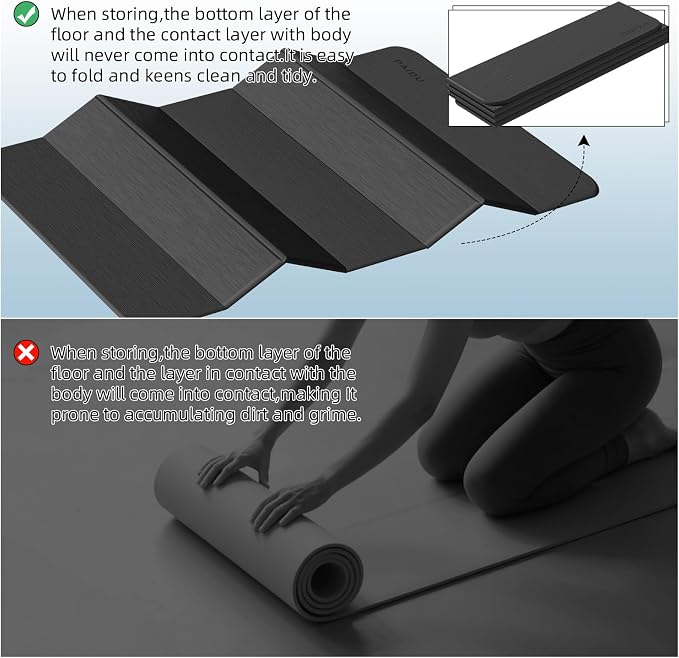 PAIDU Foldable Yoga Mat thick- 2/5" (10MM) TPE Non-Slip Design, Quick Fold，Easy Storage, 75x40 Extra Long/Wide for Indoor Yoga, Pilates and Outdoor Travel Workouts