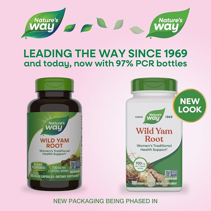 Nature's Way Wild Yam Root Capsules, Women's Traditional Health Support*, 700 mg per 2-Capsule Serving, Non-GMO Project Verified, 180 Vegan Capsules (Packaging May Vary)