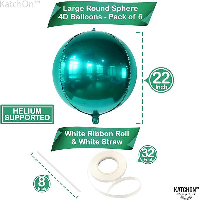KatchOn, Metallic Emerald Green Balloons - Big 22 Inch, Pack of 6 | Dark Green Mylar Balloons, Emerald Green Foil Balloons for Emerald Green Party Decorations