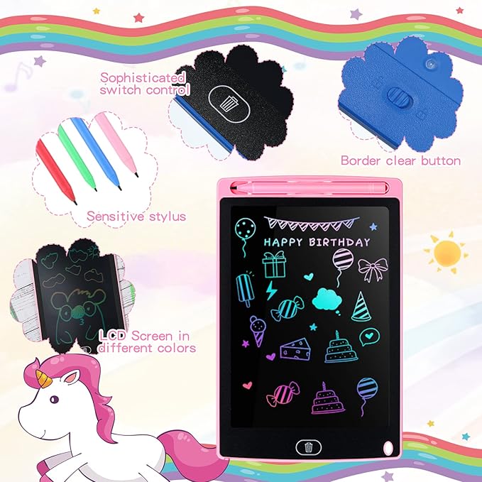 Tinlade 12 Pack LCD Writing Drawing Tablets 8.5 Inch Bulk Colorful Doodle Board Erasable Electronic Painting Drawing Pads Learning Toy Gifts for Kids Christmas School(Pink, Green, Red, Blue)