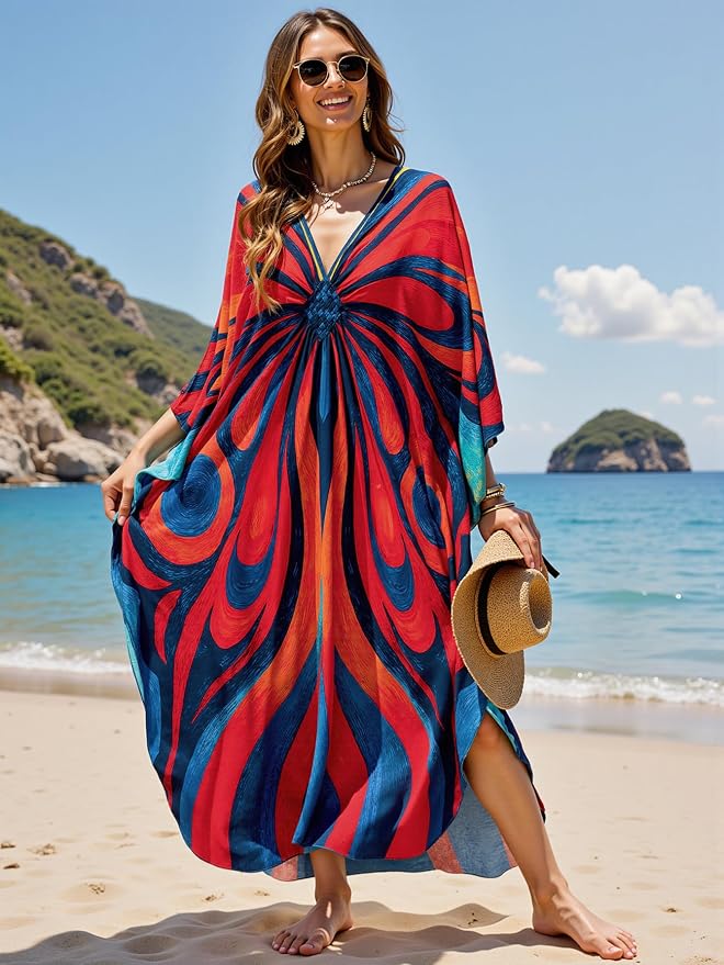 Mumu Dresses for Women Plus Size, Bohemian Kaftan Beach Cover Up Long Maxi Nightgown Soft Loungewear
