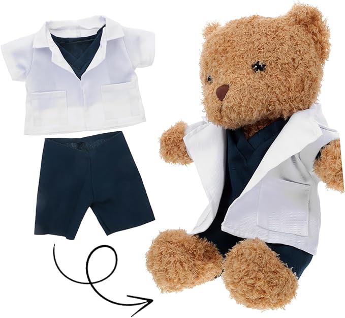Tofficu Bear Doll Nurse Outfit Set Plush Doctor Dress with Coat Pants for Stuffed Animals Encourages Imaginative Play Soft Comfortable for Boy Girl