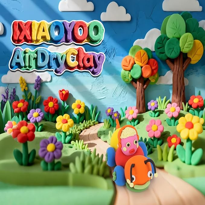 Ixiaoyoo Air Dry Clay for Kids, 104 Colors DIY Magic Modeling Clay Kit, Soft & Non-Sticky, Arts & Crafts Modelling Toys with Sculpting Tools, Birthday & Christmas Gift for 3-12 Years Old Girls Boys