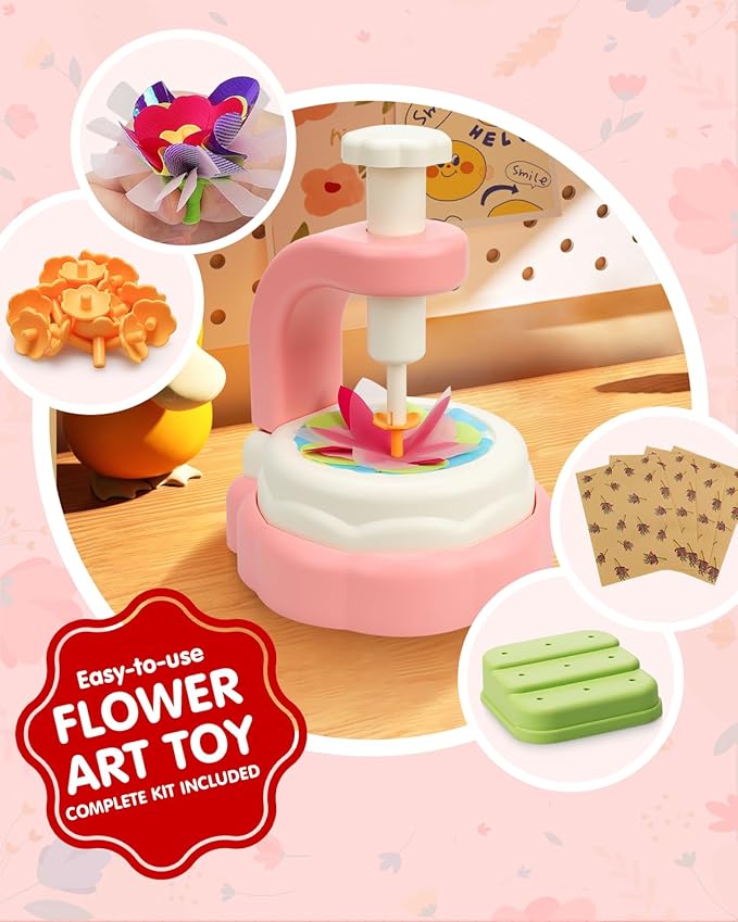 Givzan Fabric Flower Crafts Toy – DIY Art Kit for Kids, Build Your Own Bouquet with Colorful Flowers, Creative Arts & Crafts for 4 5 6 7 8 Year Old Girl, Educational Birthday Gift