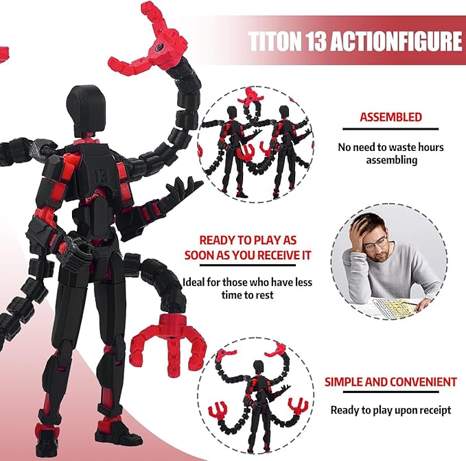 (Assembly Completed) T13 Action Figure Set, 7.2 Inch Dummy 13 3d Printed ActionFigure Toy Gifts for Kids, Robot 13 Action Figure Full Body Mechanical Doll Christmas Birthday Gift for Boys Girls