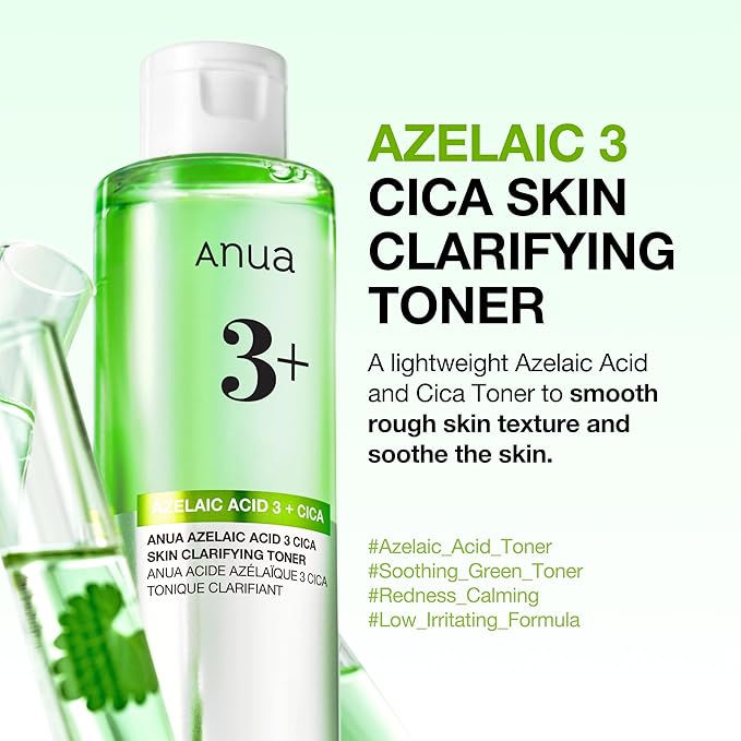 Anua Azelaic Acid 3 CICA Skin Clarifying Toner, Soothing & Clear Care, with Salicylic & Azelaic Acid, Sebum & Spot Care, Suitable for Sensitive Skin, Korean Skincare, 8.45 fl.oz