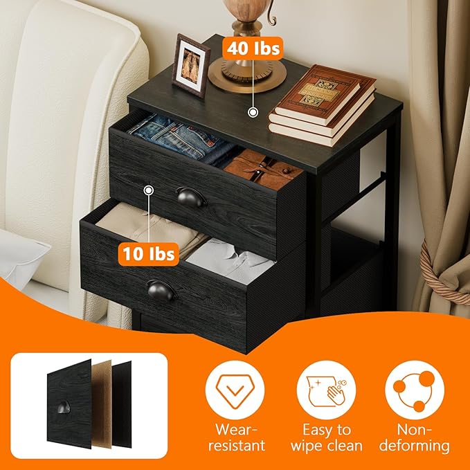 Black Dresser for Bedroom, Tall Fabric Chest of Drawers | Bedroom Dresser with 6 Fabric Bins, Vertical Storage Drawer for Dorm, Organizer in Closet, Living Room, Wood Top, Metal Frame