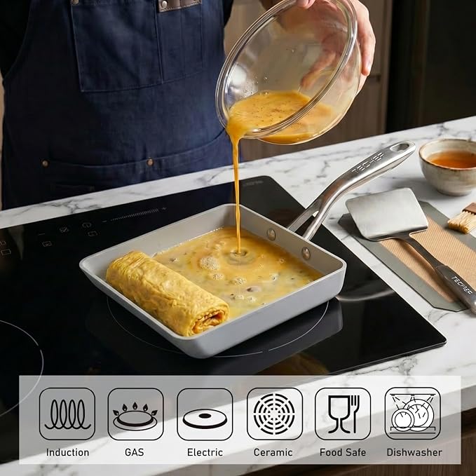 TECHEF - CeraTerra Ceramic Nonstick Tamagoyaki Japanese Omelette Pan/Egg Pan Skillet, (PTFE, PFAS, and PFOA Free), Induction-Ready, Made in Korea
