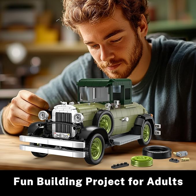 JMBricklayer Vintage Cars Building Sets for Adults with Lights 50001, Classic Retro Model Car Kits, Antique Cars Collectible Display Decorations, Building Toys Gifts for Men Women Boys Girls(1297 PCS)