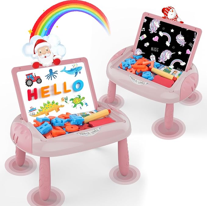 Magnetic Board for Kids, Gifts for 1-2 Year Old Girls with Magnetic Letters and Numbers, Toddler Easel for Girl Birthday Christmas Gifts (Pink)
