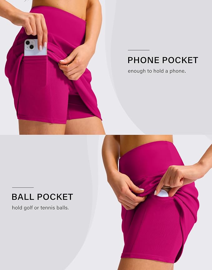 16'' Skorts for Women with 4 Pockets High Waisted Golf Skirt | Built-in Shorts, Stretch, A Line, Pickleball, Athletic, Casual, Tennis Skirt