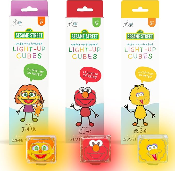 Glo Pals x Sesame Street Water-Activated Light-Up Cubes Bundle for Sensory Play - 12 Packs (Sunny Days are Here) - Valentine Day Gift