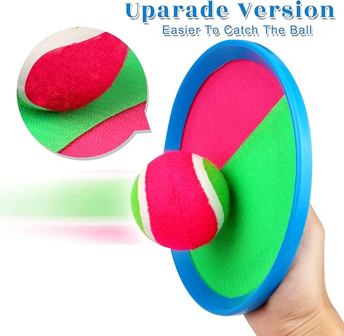 Toss and Catch Game Set, Outdoor Games with 4 Paddles 4 Balls and 1 Storage Bag, Great Outdoor Toys/Gifts for Kids, Classic Beach and Yard Game