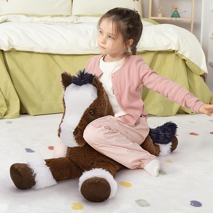 MaoGoLan Large Horse Stuffed Animal for Boy, Big Horse Plush Toy for Girl, Ridable Stuffy Pony for Kids, Coffee Stuffed Pony Plush Pillow for Baby Shower or Birthday Party Favor Gifts, 33 inches