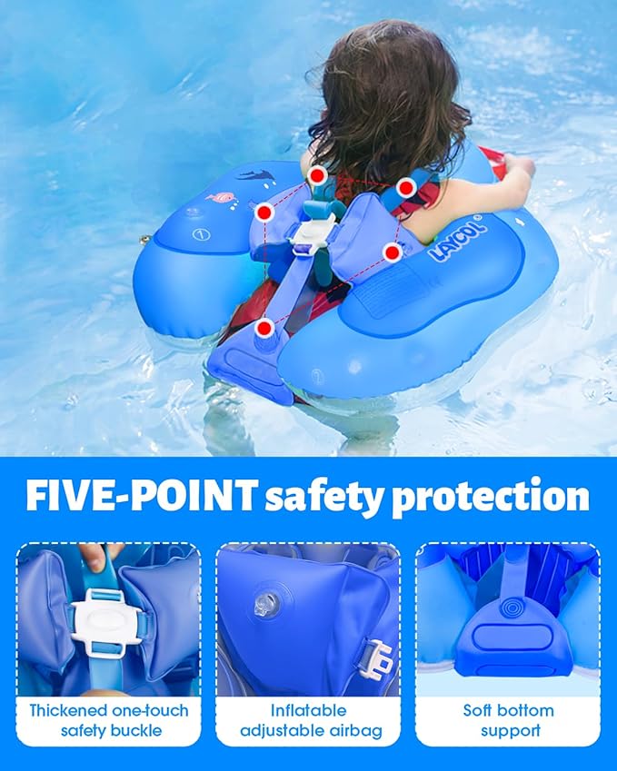 LAYCOL Baby Swimming Float Inflatable Baby Pool Float Ring with Sun Protection Canopy,add Tail no flip Over for Age of 3-36 Months