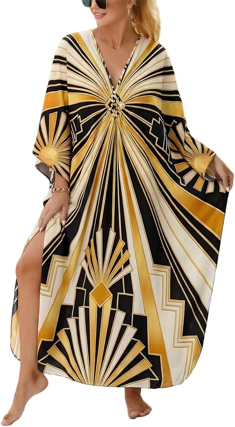 Mumu Dresses for Women Plus Size, Bohemian Kaftan Beach Cover Up Long Maxi Nightgown Soft Loungewear