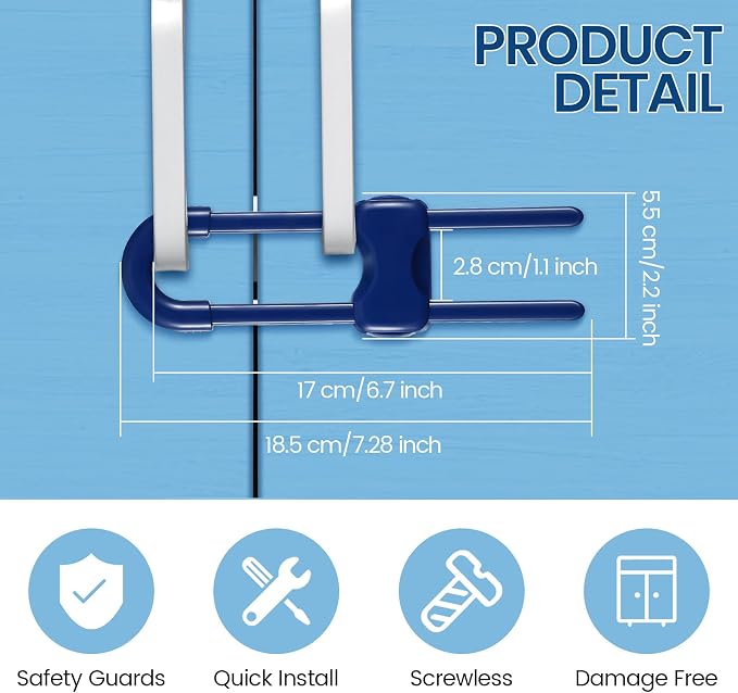 Jetec 10 Pack Baby Cabinet Locks, No Adhesive No Drill Child Safety Locks for Cabinets with Knobs or Handles, Adjustable U-Shaped Child Proof Latches for Cupboards, Fridge, Closet, Pets(Blue)