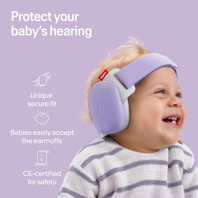 Alpine Muffy Baby Comfort - Protects Hearing for Babies and Toddlers - CE & ANSI Certified - Headband for Safe fit & Comfort - Adjustable for Ages 3-48 Months - 24dB Sound Reduction, Purple