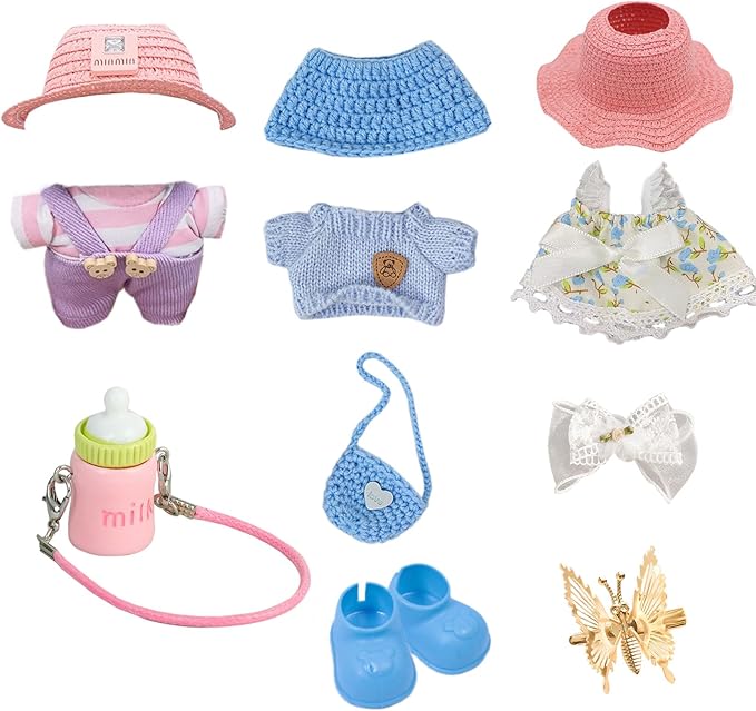17cm Doll Clothes Set (No Doll) – 3-Pack Handmade Outfits with Accessories for 6.7” Dolls, Premium Cotton Clothing with Gift-Ready Packaging, Perfect for Dress-Up and Collectors (F3, 3)