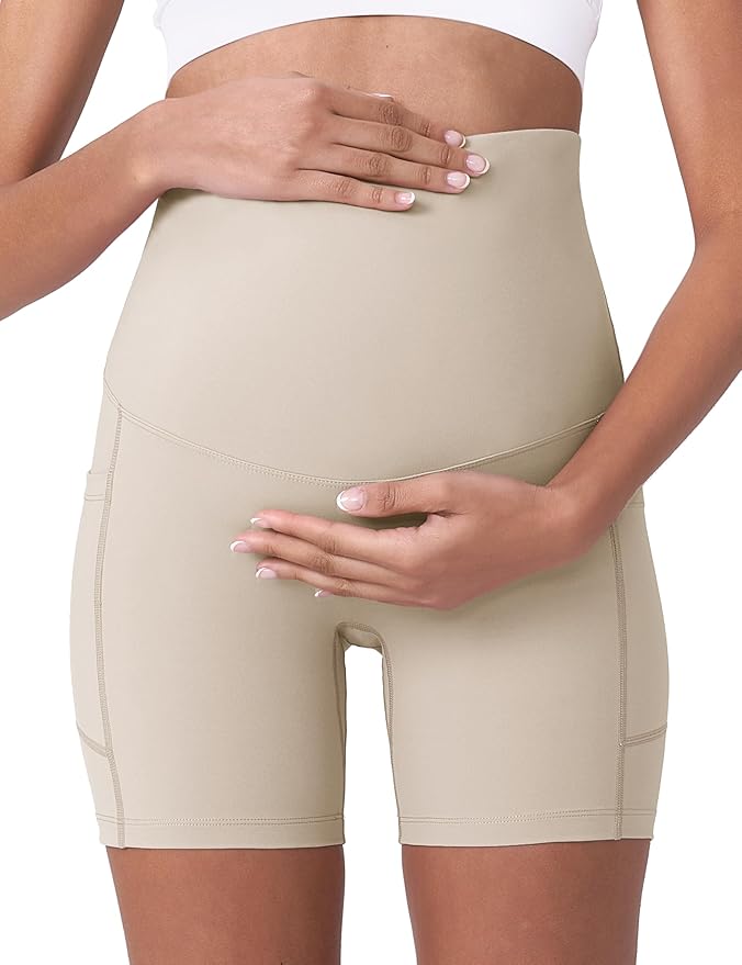 POSHDIVAH Women's Maternity Yoga Shorts Over The Belly Bump Summer Workout Running Active Short Pants with Pockets 5"/8"