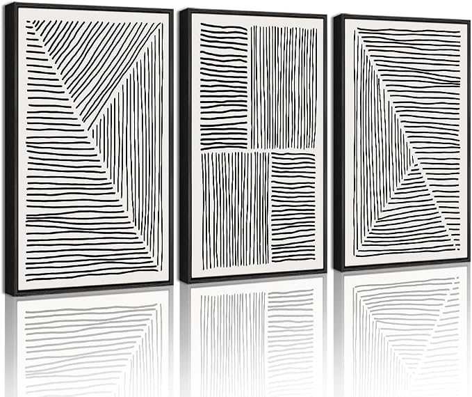 Drsoum Mid-Century Modern Framed Wall Art Minimalist Abstract Boho Black Line Wall Decor Geometric Artwork Kitchen Dining Room 11x14in Black Framed