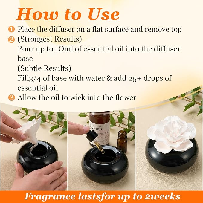 Honeydak 1 Pcs Ceramic Essential Oil Diffuser, Non Electric Reedless Passive Porcelain Flower Aromatherapy Diffuser, Decorative Floral Design Tabletop Office Home Bathroom Decor (Hibiscus)
