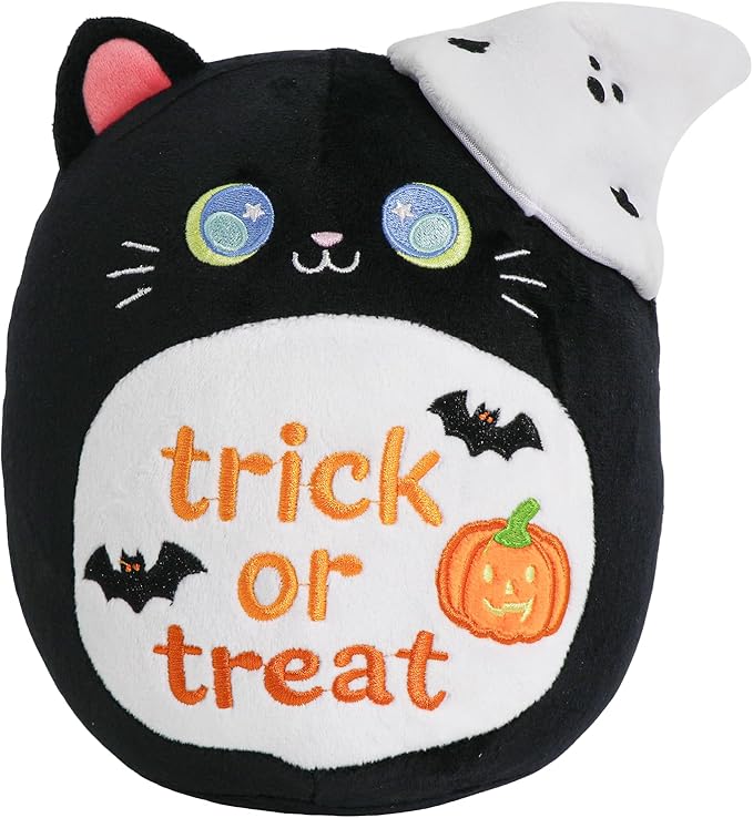 Halloween Black Cat Plush,Bat Ghost Pumpkin Plush,Halloween Black Cat Ghost Stuffed Animal Cute Pumpkin Plushie Birthday Gift for Boys Girls Kids