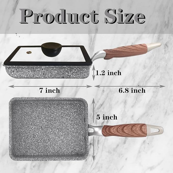 9Pcs Tamagoyaki Pan Set, Japanese Omelette Pan Nonstick with Lid, Square Japanese Egg Skillet Rectangle 7"x5" Grey