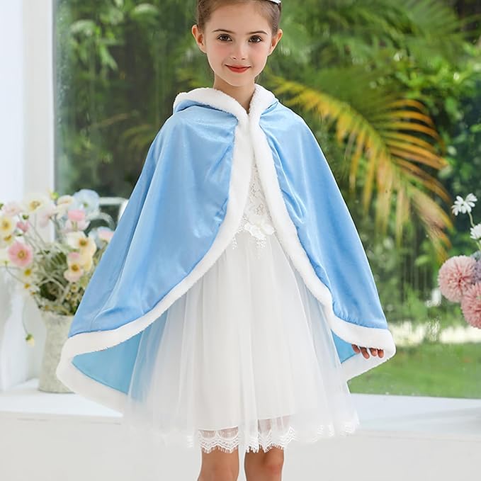 Princess Hooded Cape Cloaks Costume for Girls Dress Up Halloween Christmas Carnival Cosplay