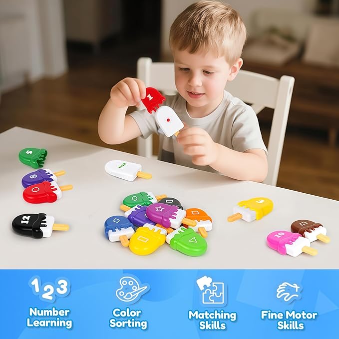 USATDD Numbers Learning Toys Number Popsicles Matching Toy Learning Numbers & Patterns Preschool Learning Activities Montessori Toys Back to School Gifts for Kids Ages 3+