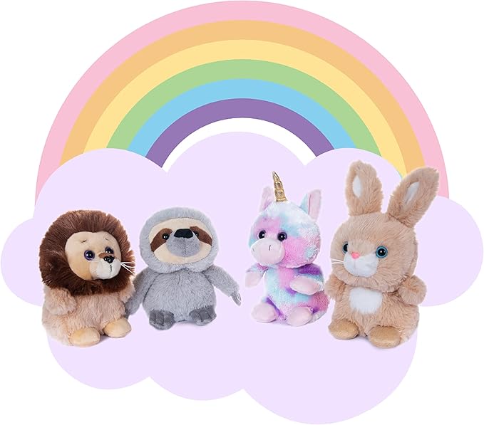 My OLi 5" Plush Toys Set Stuffed Animals Bundle of Fairy Tale Animal Toys Unicorn,Lion,Rabbit and Sloth Stuffed Animals Pack of 4 for Babies Kids Girls Boys