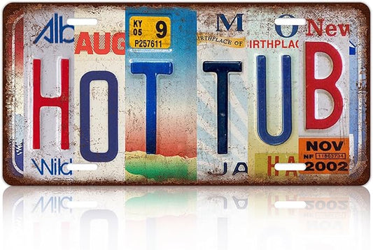 Vintage Hot TUB License Plate Wall Decor Bar Metal Tin Sign 12 x 6 Inches