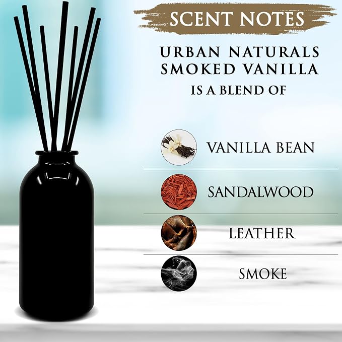 Urban Naturals Smoked Vanilla Reed Diffuser Set with Vanilla Bean, Sandalwood & Leather | Made in the USA