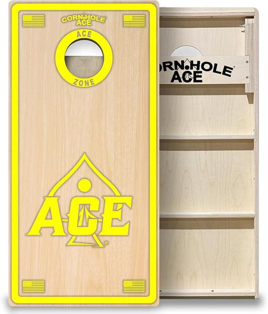 CornholeAce ACE PRO Professional Cornhole Boards - No Bounce! Triple Wide Legs, 3/4" Baltic Birch Plywood, Handles, Regulation Size (4x2ft), Tournament Style, Made in USA