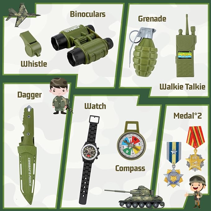 Kids Army Costume for Boys, Military Army Costume with Army Toys, Solider Boy Dress up, Halloween Costumes for Boys…
