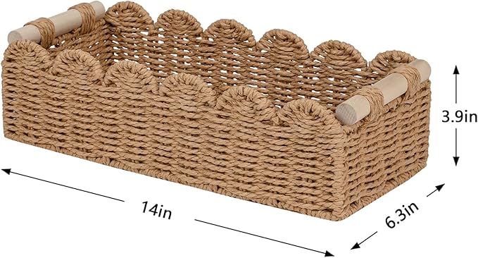 CubesLand Scalloped Toilet Paper Storage Basket W/Handle for Home Decor | Paper Rope Toilet Organizer Basket for Countertop, Over Toilet Shelf, End Table, Living Room, Bedroom Decor & More, Neutral