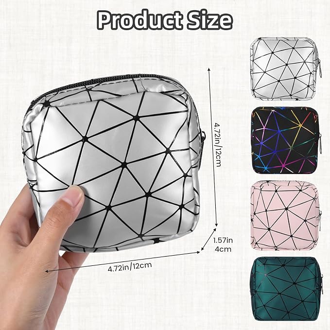 4 PCS Sanitary Napkin Storage Bag, Menstrual Pad Zipper Period Pouch Portable Period Bag Panty Liners, Pad Pouch with Zipper for Women Ladies Daily Use Purse Travel(Diamond,4 Colors)