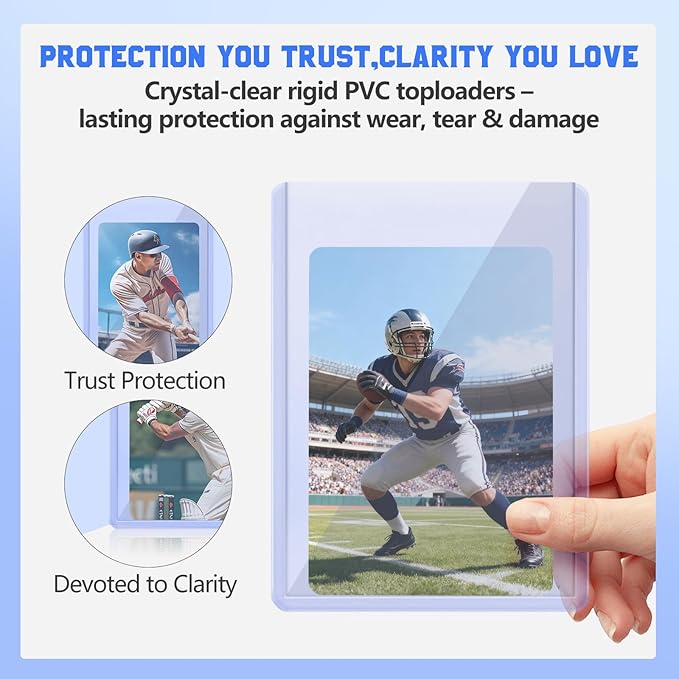 DEDC 50 Top Loader Thick Card Load Holder Storage for Trading Cards Sports Sleeves Hard Plastic 55 Point Protective Toploaders 3"x4" Rigid Memorabilia Collectibles