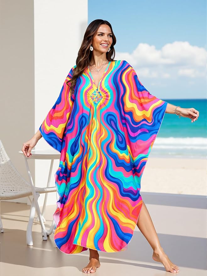Mumu Dresses for Women Plus Size, Bohemian Kaftan Beach Cover Up Long Maxi Nightgown Soft Loungewear