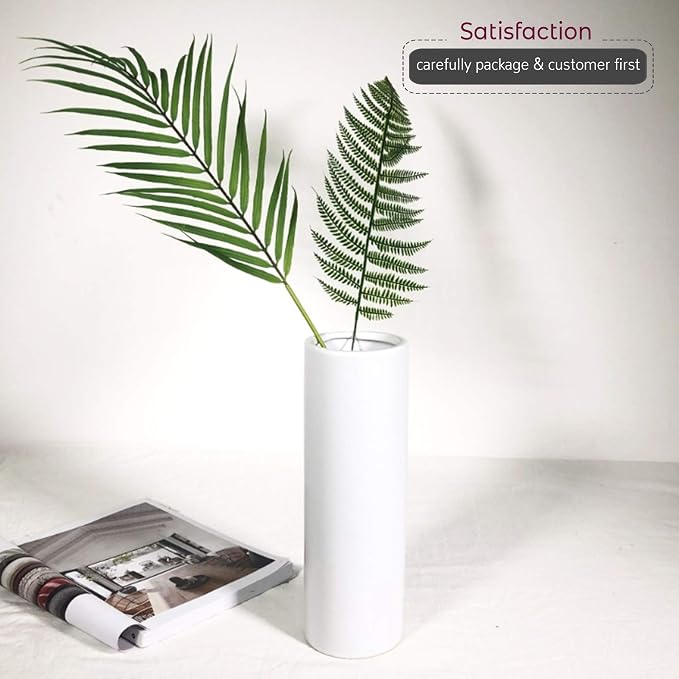 WGV Ceramic Cylinder Vase Bulk Width 5" Height 12" Elegant Unique Modern Matte Floral Container Planter Pot Centerpiece for Event Party Wedding Office Home Decor, Smooth White 6 Pieces