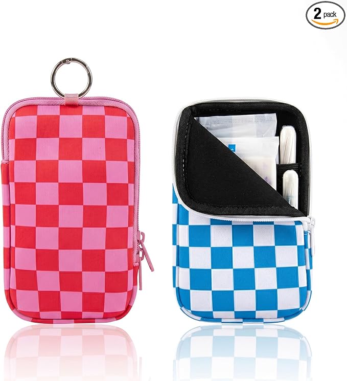 QCWN 2 Pack Tampon Holder and Period Bag for Purse Waterproof Neoprene Feminine Products Pouch Discreet Tampon Organizer Bag with D Ring Clip for Teen Girls and Women Travel