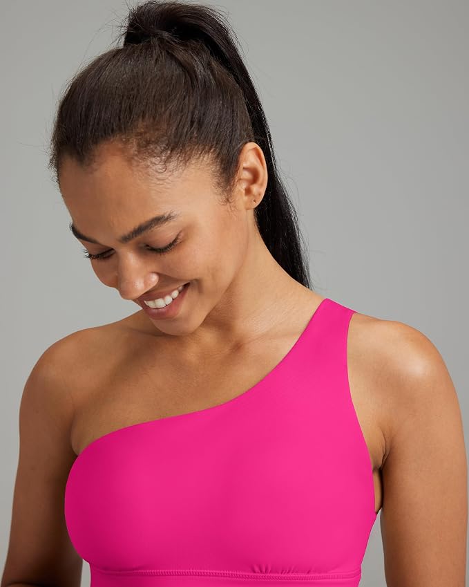 Queenie Ke Womens One Shoulder Sports Bra Left Side Strap Yoga Bras Gym Training Workout Crop Tops